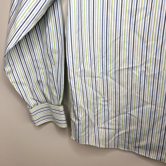 Eddie Bauer Button Down Shirt Mens XL Blue Green Stripes Easter Spring Dressy - Picture 14 of 15